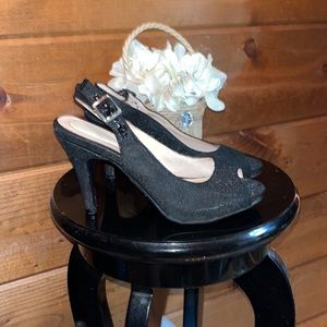 Black high heel open toe sandal sling back NICE
